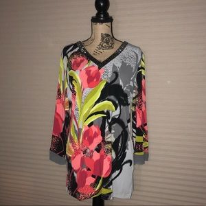 JM Collection floral blouse with beaded neckline